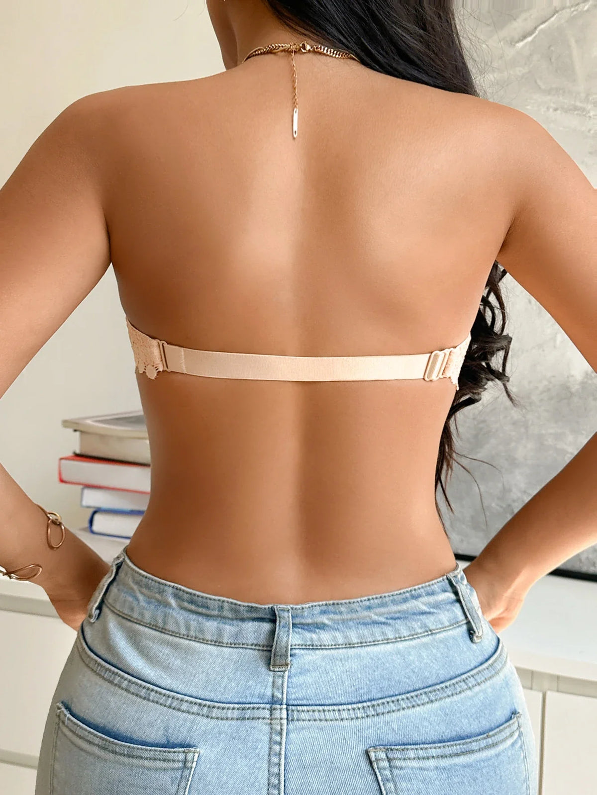 Lace Strapless Women Bra Sexy Front Clasp Push Up Bra Invisible Non-Slip Fashion Lace Bra Women