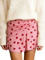 Women Heart Print Ruched Skirt Fashion Streetwear Casual Mini Skirt Valentine'S Day Mini Skirts High Waist Skirts Streetwear