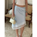 Summer Women Midi Skirt Vintage Low Waist Skirt Lace Trim Irregular Skirt Casual Bodycon High Waist Knee Length Short Skirt