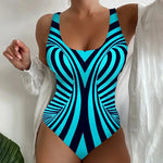 Vintage Abstract Print One Piece Swimsuit Women 2025 Black White Striped Tummy Control Large Size Swimwear Bathing Suit Monokini