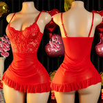 Ladies Sexy Lingerie Bra Erotic Set Transparent Deep V Lace Nightdress Women's Delicate Dress Summer Backless Hot Underwea Set