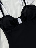 Vintage Black White Patchwork Swimwear Women 2026 Sexy Metal U Neck Backless One Piece Swimsuit Beach Bathing Suits Monokini