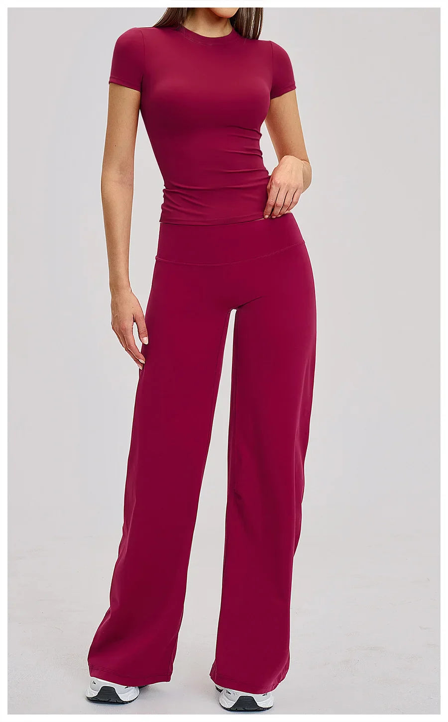 Yoga Set 2 Pieces Women Fitness Sportswear Gym Loose wide-leg pants Long-sleeved T-shirt Sports Crop Tops Tracksuit Workout Wear