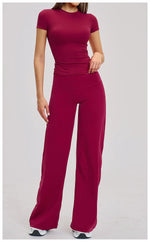 Yoga Set 2 Pieces Women Fitness Sportswear Gym Loose wide-leg pants Long-sleeved T-shirt Sports Crop Tops Tracksuit Workout Wear