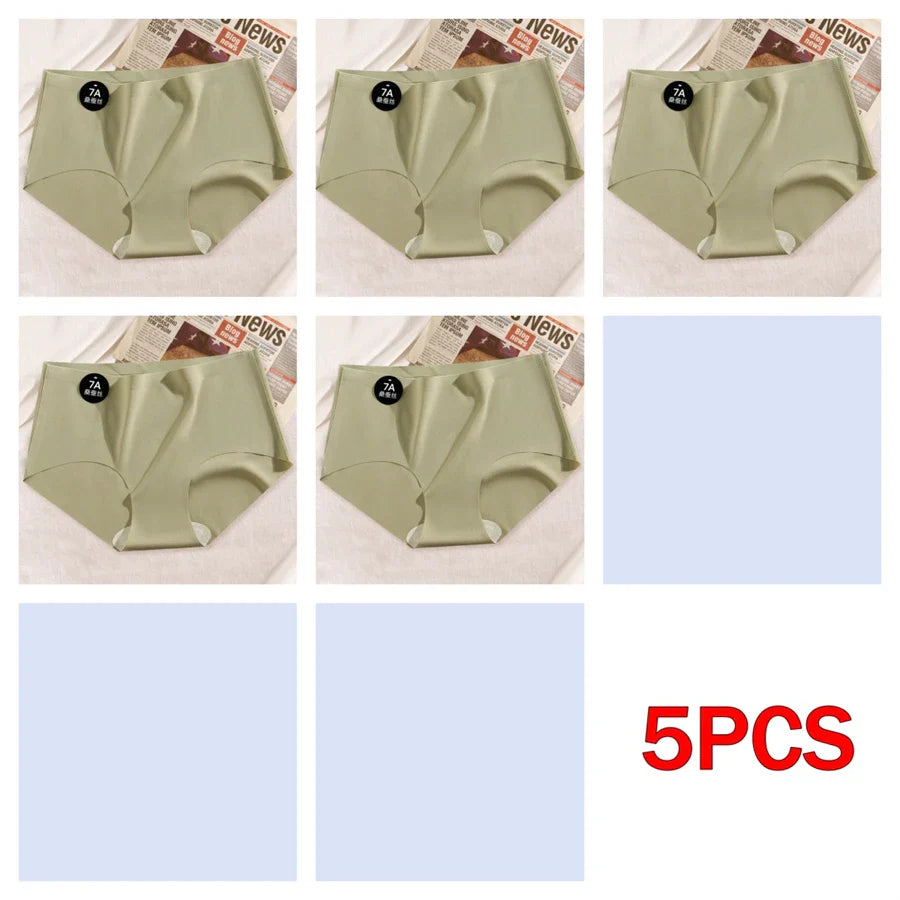 5PCS Seamless Mulberry Silk Underwear Ultral Thin Women's Panties Sexy High Elastic Invisible Briefs Soft Underpants Lingerie