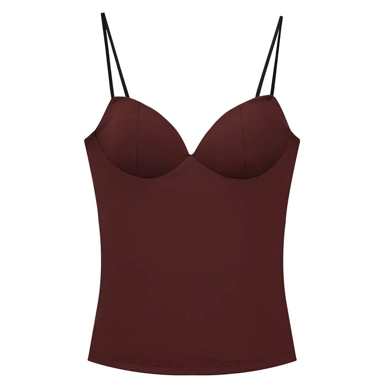 HXAO Woman Tops Corset Crop Top Women Sleeveless Black Brown Top With Straps Camisole Bodycon Backless Sexy Tops Bustier