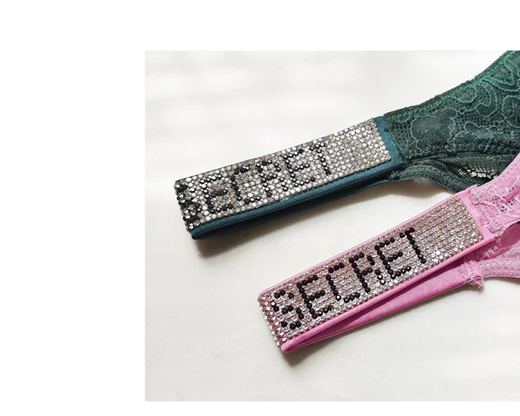 Rhinestone Lace Letter Sexy G String Women Panties Seamless Girls Underwear Transparent Thong For Female Low Rise Ladies Briefs