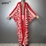 WINYI Africa Bohemia print Kimonos loose dresses for woman Cardigans beach outfits kaftan beach cover up evening dress maxi coat