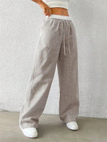 Women's Casual Striped Woven Wide Leg Pants Fall Winter 2024 Casual Stylish Full Length Trousers Y2K Clothes Streetwear
