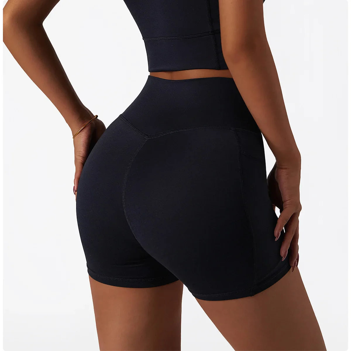 Comfortable Skin Friendly Summer High Waist Yoga Shorts Gym Hip Lift Pants Pocket Breathable Running Cycling Sports Shorts Women