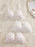 3Pcs/Set Wireless Women's Underwear Set Crisscross Back Unlined Bralette Light & Thin Japan style Lingerie Set XS-L