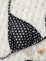 2025 New Women's Black Ground White Dot Printed Swimsuit Halter Neck Low Waist Bikini Set For Summer Female Swimwear Brazilian