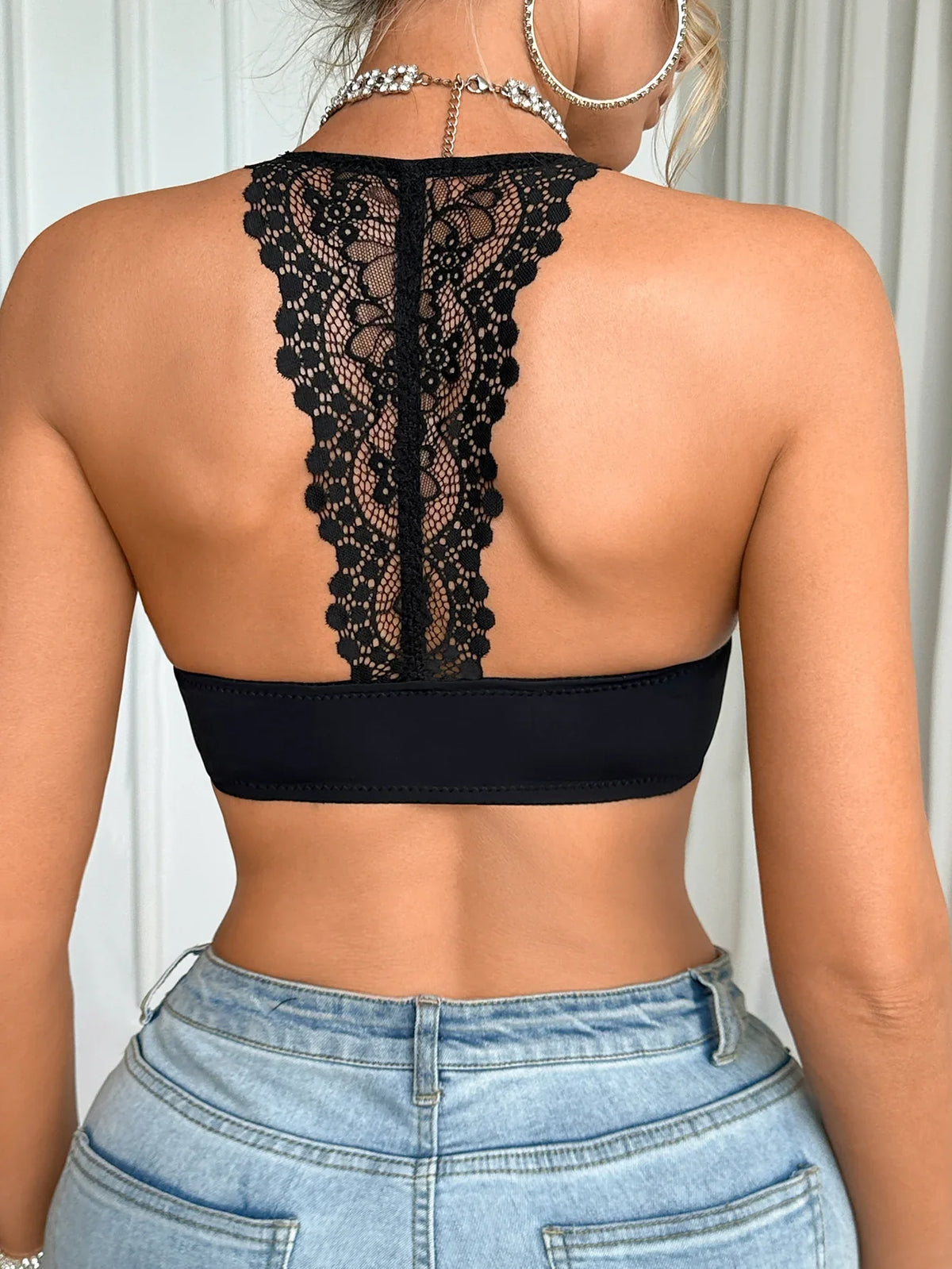 French Lace Back Beauty Women Sexy bras Trendy Halterneck Underwire Push up bra Comfortable women lingerie underwear