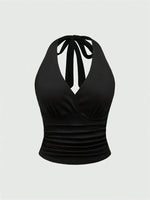 Leopard Printed V-neck Backless Halter Crop Top for Women Summer Sexy Y2K Sleeveless Ruched Top Streetwear