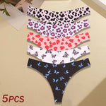 5Pcs Women Ultra-thin Seamless G-string Seamless Print Thongs Sexy Panties Ladies Soft Cute Thongs Female S-XL T-Back Panties