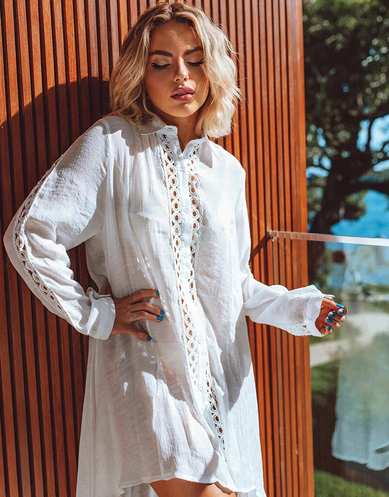 Crochet White Knitted Beach Cover Up Dress Tunic Long Pareos Bikinis Cover Ups Swim Cover Up Robe Plage Beachwear