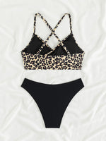 Sexy Leopard Print Cross Bikini Set 2026 Women Halter Push Up Black High Waist Swimsuit Summer Bathing Suit Two Piece Swimwear