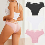 3PCS/Set Women Cotton Panties Low Waist Sexy Lace Brazilian Briefs Female Cross Webbing Underpants Soft Breathable Lingerie S-XL