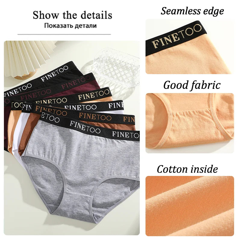 Finetoo 6Pcs/Set Women's Seamless Cotton Briefs Women Plus SizePanties Breathable Underwear Female Low Waist Soft Lingerie S-XXL