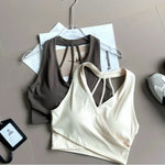 Women's Cross Back Sports Bra Shock Resistant Gathered Sexy Gym Running Bra Summer Yoga Vest Outdoor Comfortable Fitness Wear