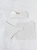 2026 New Sexy Bandeau Bikini Women Metal Water Droplet Ornament Push Up Mesh Skirt 3 Piece Swimsuit Beach Bathing Suit Swimwear