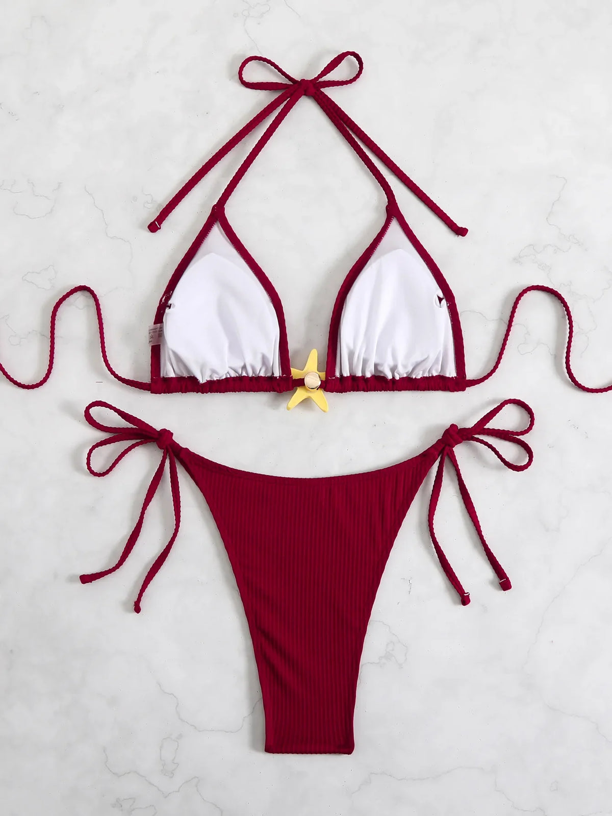 Sexy Black Micro Bikini 2025 Women Starfish Ornament Push Up Bra Tie Side Thong Swimsuit Summer Bathing Suit Holiday Swimwear