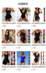 2026 Solid Women's Swimsuit Trend Tummy Control V Neck Sexy Black Bikini Ruched Bathing Suits Slim Fit Ruffle Sleeve Swimwear
