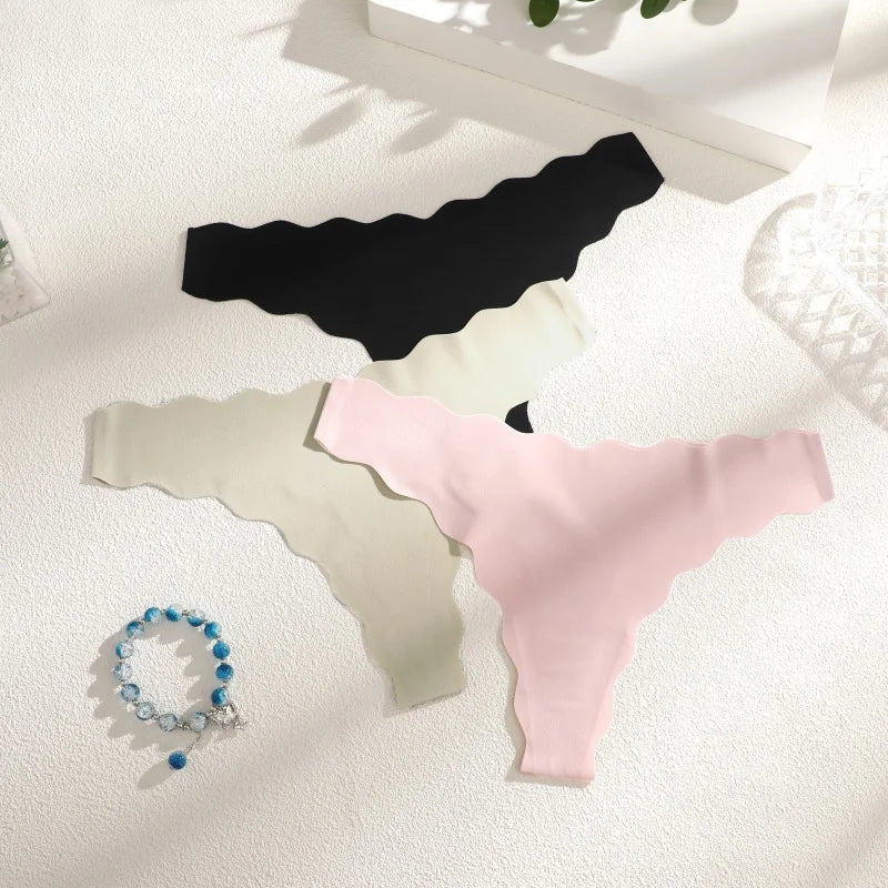 4PCS Women Seamless Panties Wavy Design Ultra-thin Panties Women Ice Silk Underwear Sexy Panty Low Waist G-string Female Solid