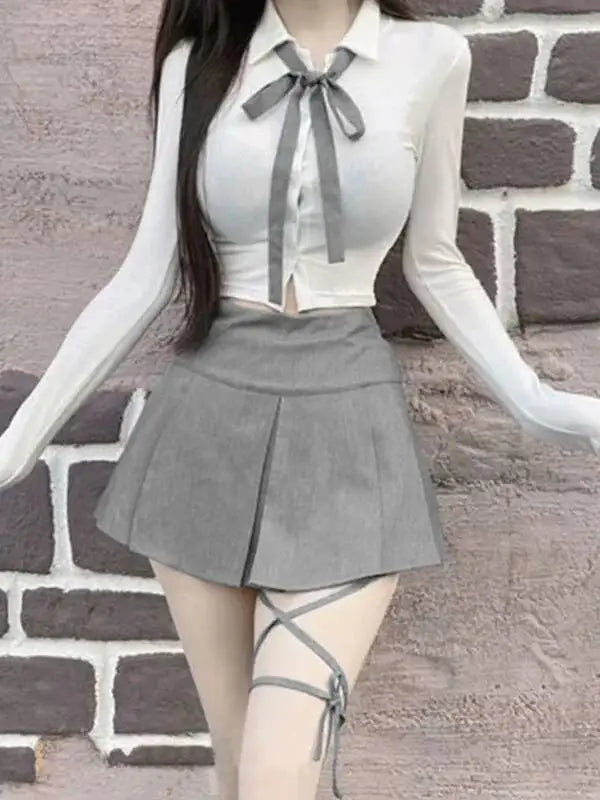 WOMENGAGA Korea Style Sexy Slim High Waist Strap A-line Half Length Skirt Fashion Women Skorts JK Sweet 2023 NewOW3W