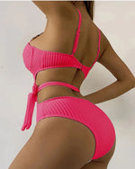 2026 Solid Color Wavy Fabric Bikini Set Cover Up Swimsuit For Women Push Up Ruffle One Pieces Swimwear Beach Bathing Suits