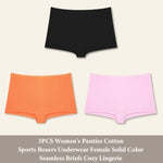 3PCS Women'sCotton Seamless Panties Sports Boxers Underwear Female Solid Color Briefs Cozy Lingerie Intimate Underpants XS-XL