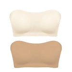 Women's Sexy Strapless Push Up Bra Removable Padded Seamless Ice Silk Top Women Invisible Beauty Back Anti-slip Off-shoulder Bra