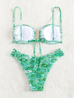Sexy Pleate Micro Bikini Women U Neck Push Up Orange Floral Print Micro Swimsuit 2025 Summer Bathing Suit Lace Up Thong Swimwear