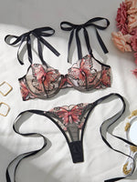 Lady 2 Pieces Lingerie Elegant Bowknot See Through Sexy Butterfly Bra Panty Cute Girl Intimate Underwear Set