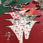 4Pcs Christmas Print Underwear Breathable Shiny Belt Thong Women Skin-friendly Fashionable Casual Christmas Gifts