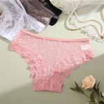 4PCS Lace Bikini Briefs Panties Women's Transparent Lingerie Sexy Female Underpants Floral Lace Perspective Waist Band Briefs
