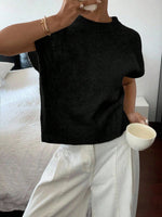 Women's Elegant Short Sleeve Knit Sweater Casual O-Neck Straight Dropped Shoulders Comfort Sweater Vest Spring/Fall