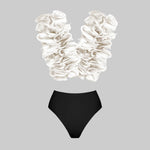 2025 Solid Red Flower Bikini Swimsuit Luxury Women Swimwear Sexy Swim Suit Deep V Monokini Off Shoulder Bodysuit Bathingsuit