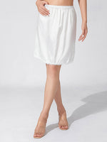 Women's Solid Color Skirts Elastic Waist Satin Underskirt Lace Trim Skirt for Under Dresses Black/White