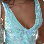 Women Shine Bright Like a Diamond Sparkly Sequin Tank Tops Summer Slim Fit Deep V Neck Spicy Girl Vest