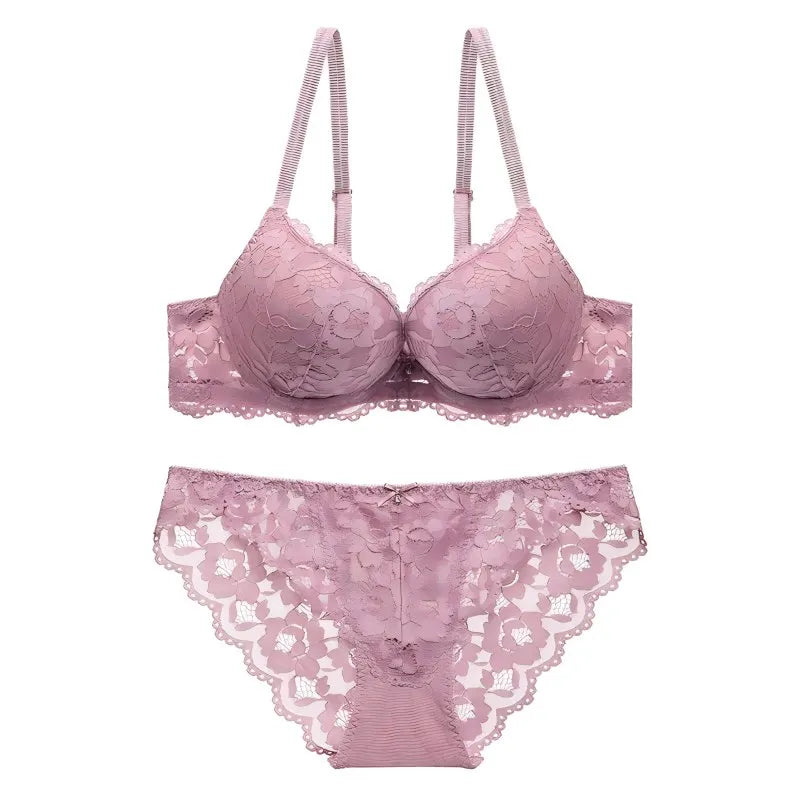 Hollow Lace Floral Sexy lingerie set Bow Padded Push Up women's bra Suitable for Small Busts sexy bras and panties