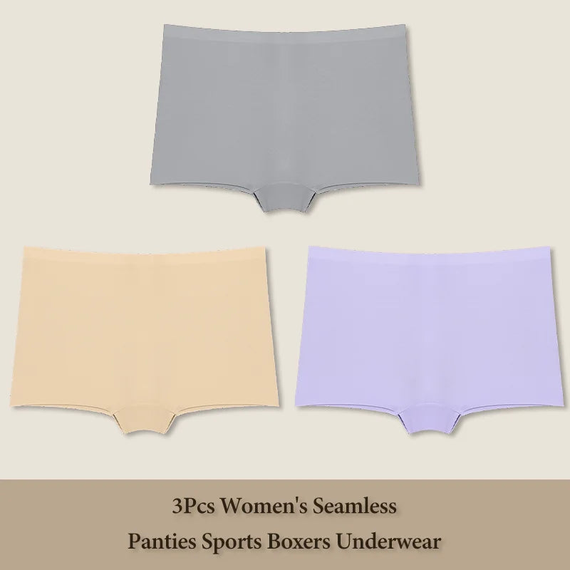 3Pcs Women's Seamless Panties Sports Boxer Underwear Female Solid Color Comfortable Briefs Cozy Lingerie Intimate Underpant S-XL