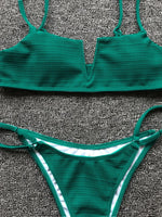 Sexy Micro Bikini Swimwear Women 2025 Solid Green Swimsuit V Neck Push Up Bandage Thong Swimming Suit Bathing Suit Mini Bikinis