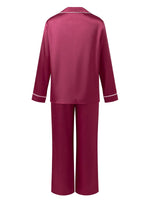 Women's Satin Two Pieces Pajama Sets Fashionable Contrast Color Trim Long Sleeve Button Down Tops with Pants Soft Sleepwear