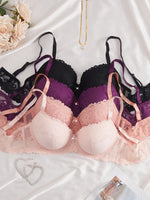 4PCS Plus Size Lace Women's Underwear Set Underwire Push Up Bra Rhinestone Bow Comfort B C D Thin Cup Bras Women