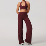 Hearuisavy Summer Yoga Set 2Pcs Women Breathable Backless Halter-Neck Sports Bra Push Up Pilates Fitness Top Straight Leg Pants