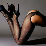Summer Shiny Hollow Out Transparent Fishnet Pantyhose Charming Women Underwear Glitter Bright Tights Crotchless Gothic Stockings