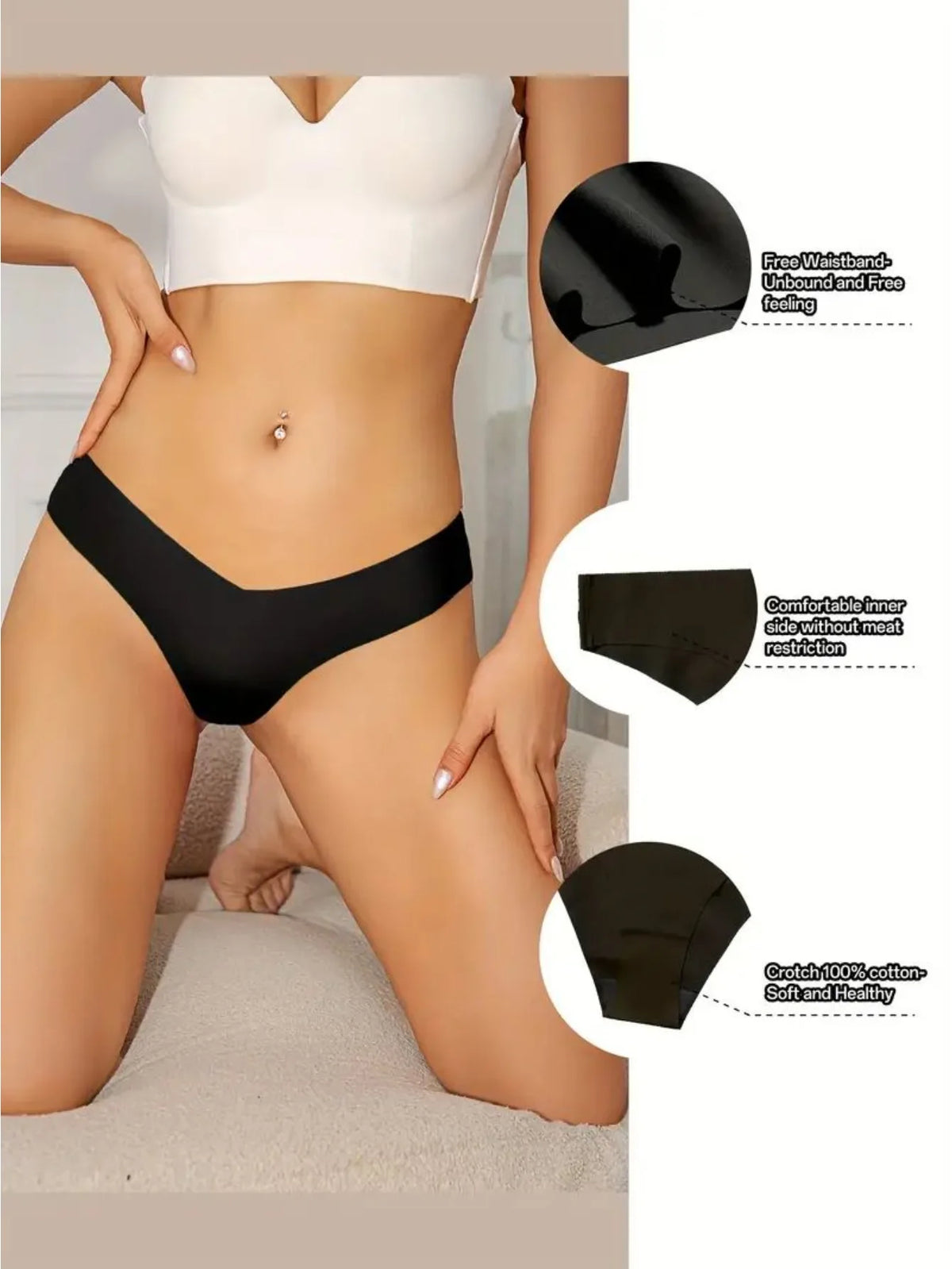 6 Pcs/Set Women's V-Waist Low-Rise Cotton Bikini Briefs - Seamless, Skin-Friendly, 100% Cotton Crotch, 8 Solid Colors, S-XL