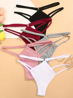 5PCS Women Sexy Cotton Panties Two Belts Hollow Out G-String Thongs Breathable Underwear for Female Solid Color Lingerie S-XL
