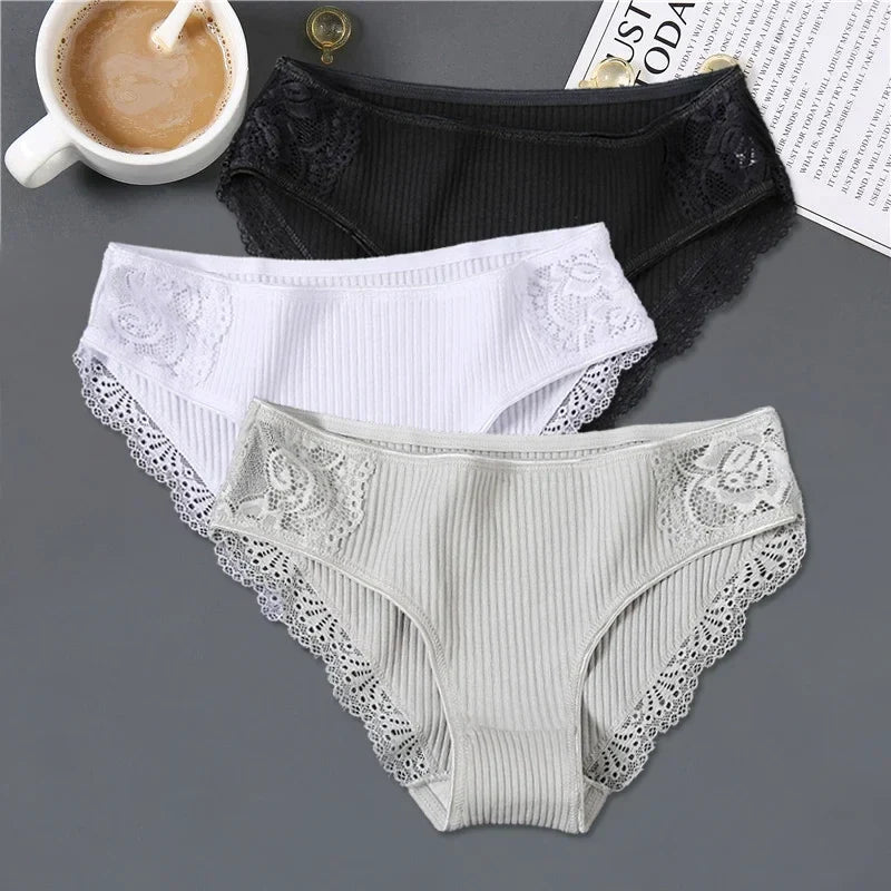 New 3Pcs/set Women's Cotton Panties M-2XL Women Patchwork Lace Underwear Sexy Low Waist Briefs Ladies Comfortable Underpants